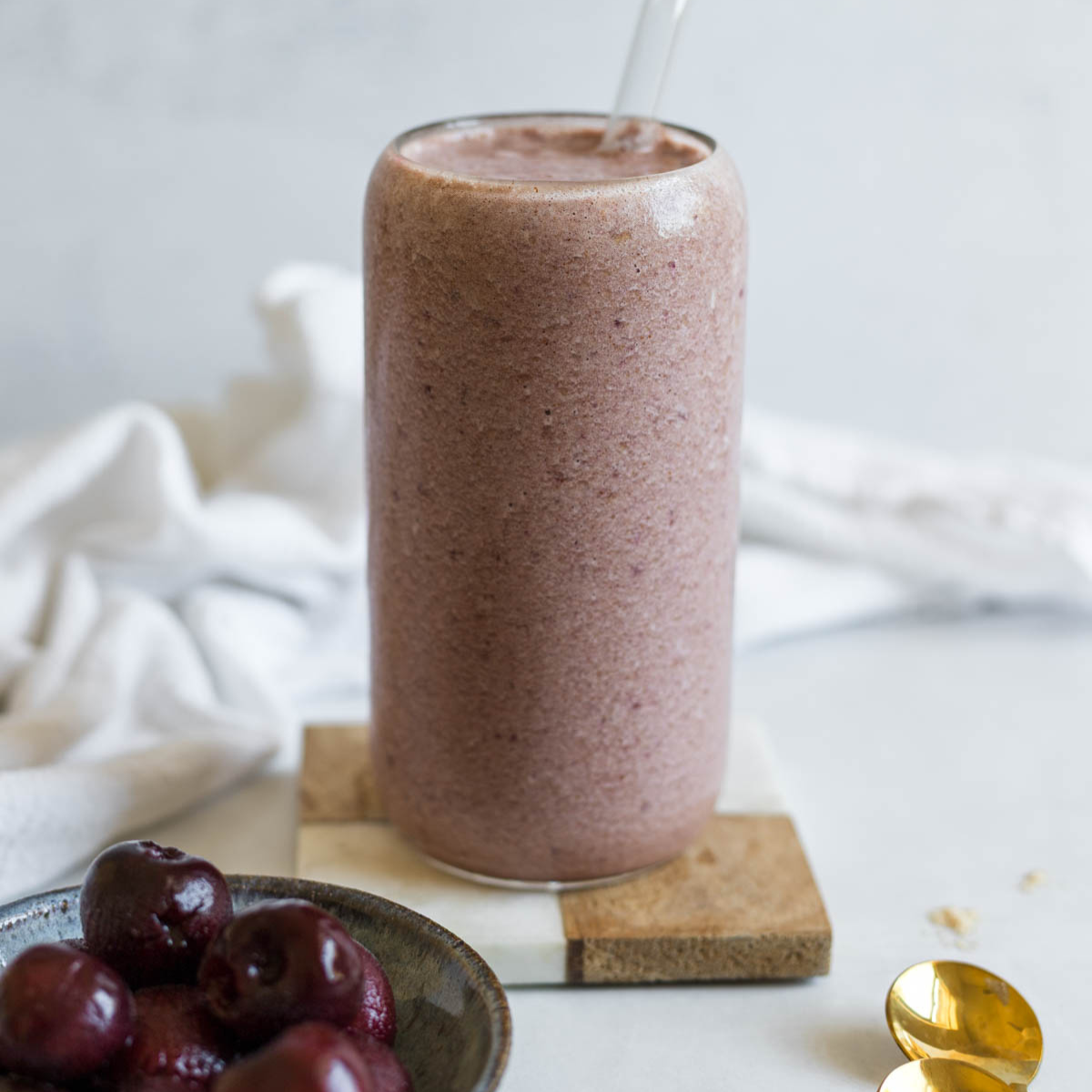 A cherry almond butter smoothie.