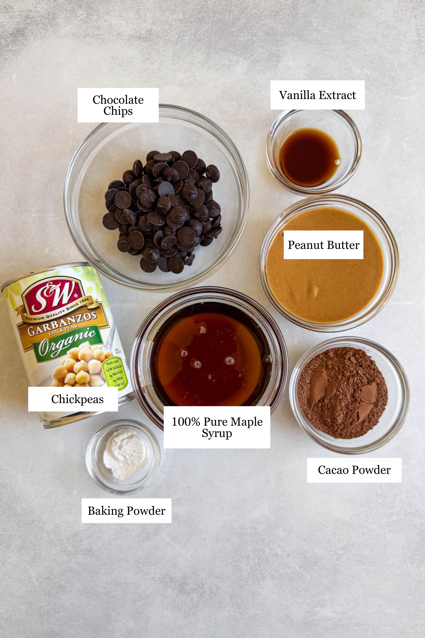 Ingredients for chickpea brownies.