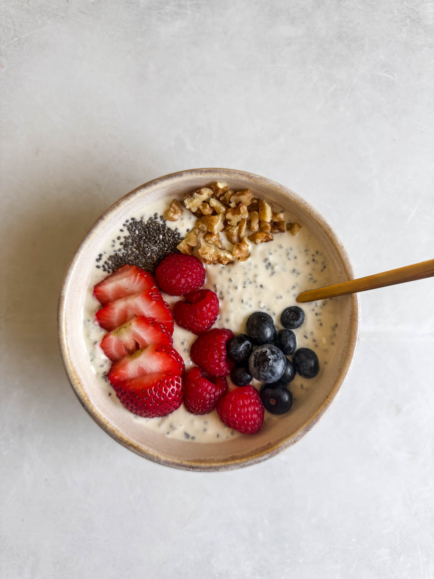 All toppings added to the yogurt bowl.