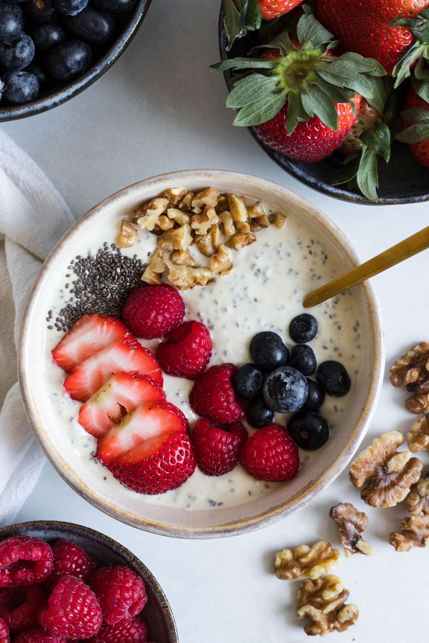 Greek yogurt power bowl with berries on top.