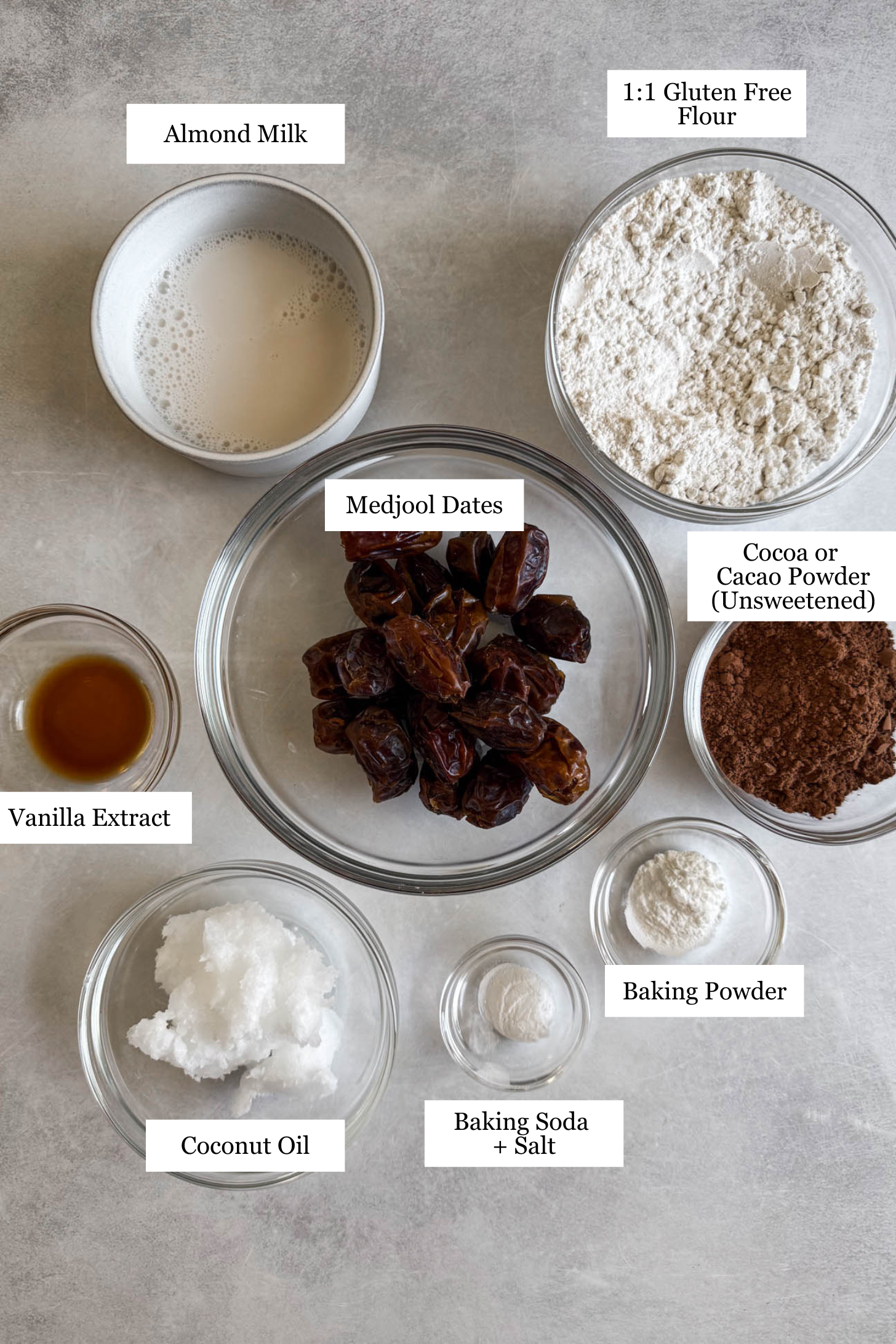 Ingredients to make date brownies.