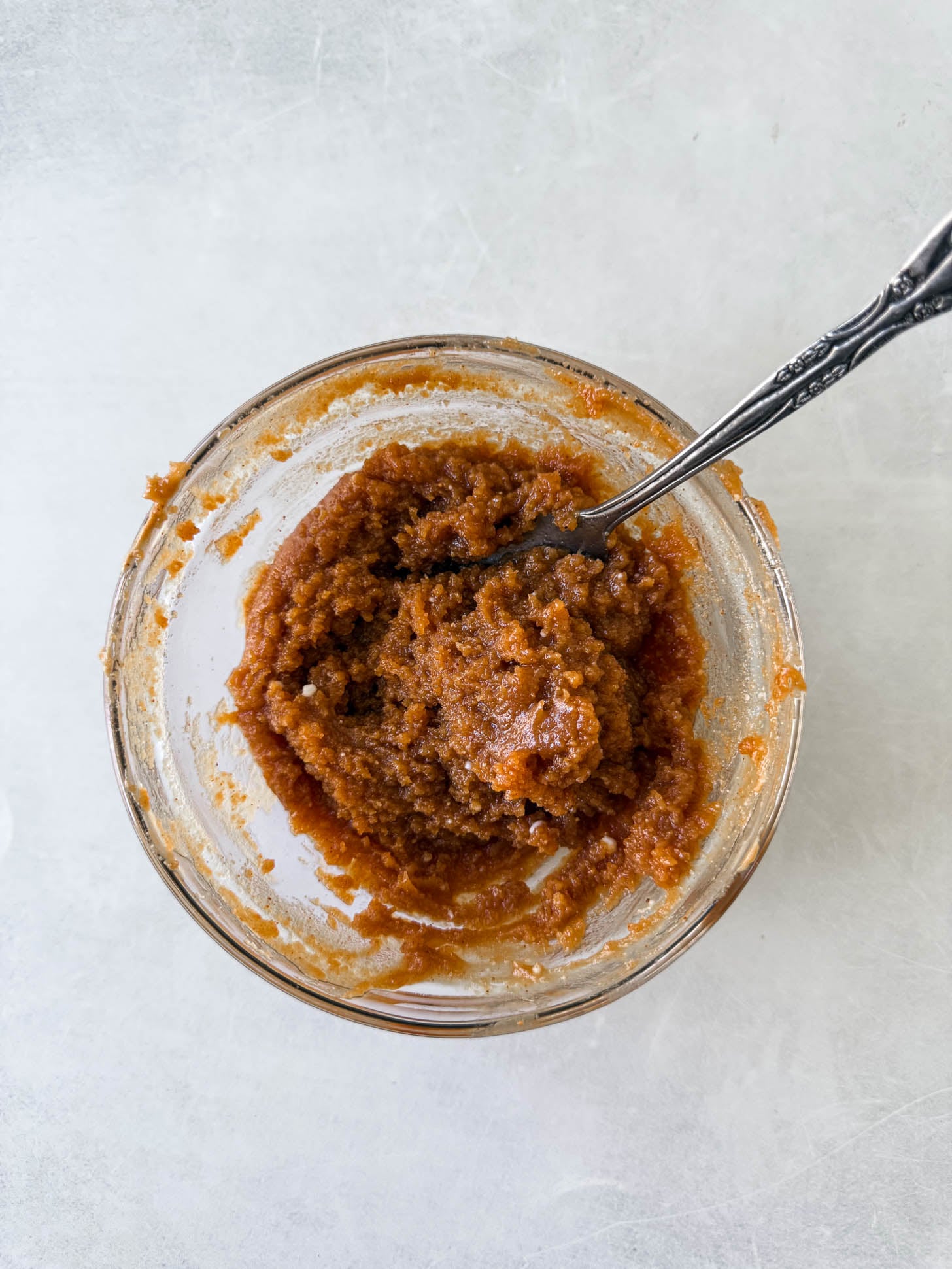 Peanut butter layer mixed in a bowl.