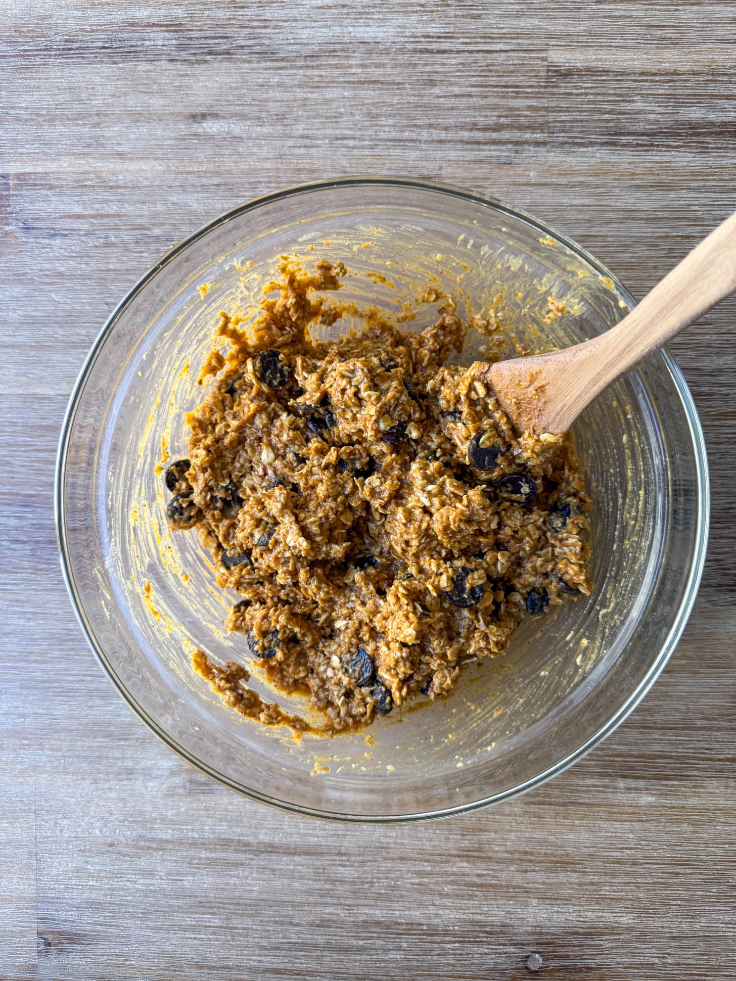 Chocolate chips in the bowl.