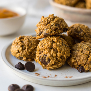 A plate of gluten free pumpkin chocolate chip cookies.