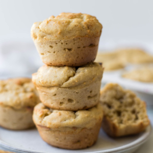 Stack of banana cottage cheese muffins.