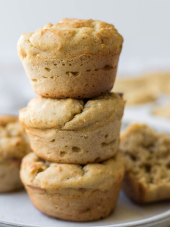 Stack of banana cottage cheese muffins.